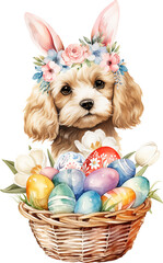 Aufkleber - Easter cavapoo illustration created with Generative AI technology