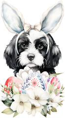 Aufkleber - Easter cavapoo illustration created with Generative AI technology
