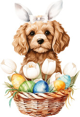 Aufkleber - Easter cavapoo illustration created with Generative AI technology