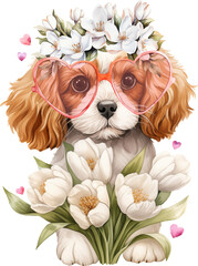 Aufkleber - Valentine cavapoo illustration created with Generative AI technology