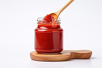 Wall Mural - Tomato sauce and paste in containers on white background