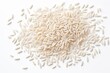 White background Top view Flat lay of isolated rice grains