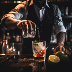 Wall Mural - A close-up of a bartender crafting a cocktail.