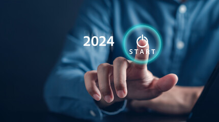 Poster - Starting New year with ambition 2024 and countdown merry christmas and happy new year, Planning and challenge strategy in new year 2024 Concept...