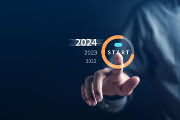 Poster - Starting New year with ambition 2024 and countdown merry christmas and happy new year, Planning and challenge strategy in new year 2024 Concept...