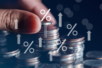 Wall Mural - Business finance and investment concept, Capital gain world money economic growth. coin stack financial graph chart, market report on cash currency concept.