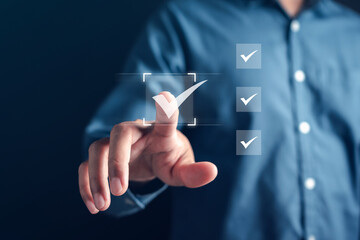 Leinwandbilder - Quality Certificate and Checklist and analyst target marketing planning assignment with quality management. Standardization, certification. Compliance to regulations service and standards.