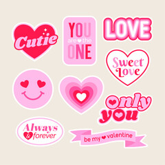 set of cute stickers and badges design for valentine’s day.