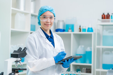 Wall Mural - scientist or medical technician working, having a medical discuss, senior female scientist superviso