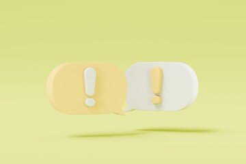 Wall Mural - 3d minimal exclamation mark icon. warning icon. beware, watch out, be careful. 3d doubt talk icon, w