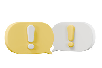 Wall Mural - 3d minimal exclamation mark icon. warning icon. beware, watch out, be careful. 3d doubt talk icon, w