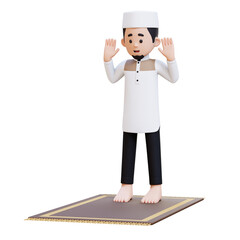 Wall Mural - 3D Characters of Muslim Man doing takbir in sholat on Ramadan kareem perfect for banner, web dan marketing material