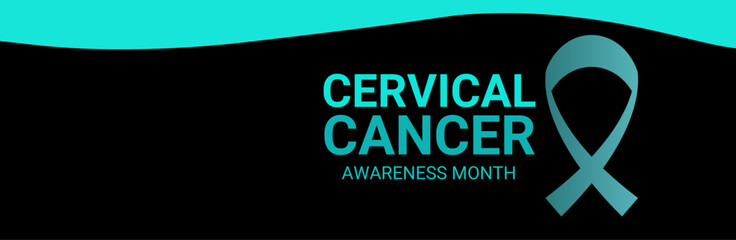 Cervical Cancer Awareness Calligraphy Poster Design. Realistic Teal and White Ribbon. January is Cancer Awareness Month. suit for cover, website, banner, presentation, posters. vector illustration