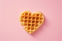 Heart-shaped Waffle On Plate Pink Background 