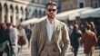 Male businessman in street style clothes after a fashion show at Milan Fashion Week