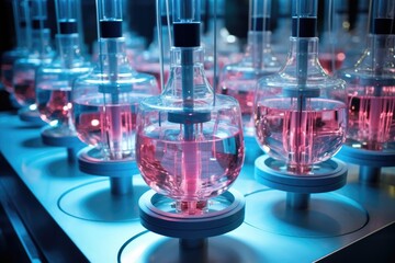 Poster - Laboratory test tubes with red liquid in a scientific research laboratory, cell culture at the laboratory of cell culture medical and medicine, AI Generated