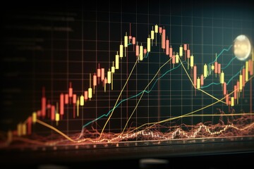 Canvas Print - Stock market or forex trading graph and candlestick chart suitable for financial investment concept. Economy trends background for business idea and all art work design, AI Generated