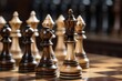 Wooden chess pieces on a chessboard. Selective focus, Closeup of chess pieces on the chessboard, AI Generated