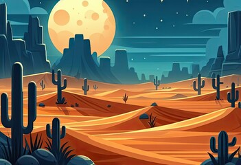 Wall Mural - Desert Night 2D Adventure Video Game Background