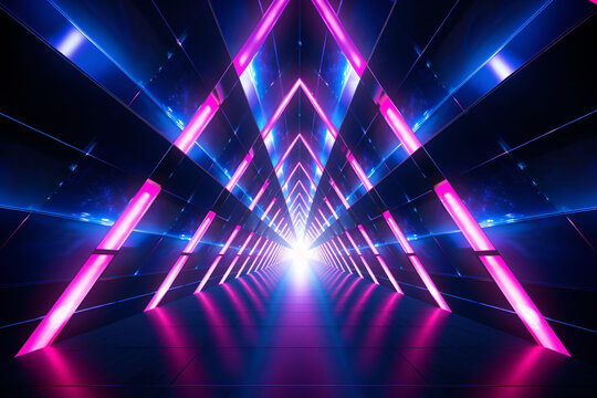 Neon Star GeometricTunnel, Abstract Sci-Fi Background