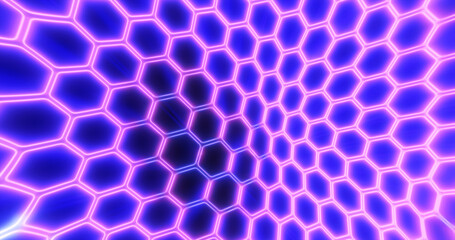 Poster - Abstract energy purple cells hexagons with waves background