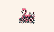 Pink Flamingo With Flowers Vector Mascot Design