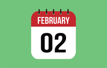 2 February calendar icon. Green calendar vector for February weekdays. Calendar page design on isolated background