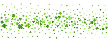 Shamrock Clover Background. St. Patrick Day Green Leaves Border. Celtic Spring Party Design. Floral Flying Confetti For Banner And Poster. Vector