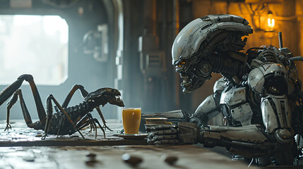 futuristic aliens or monsters with tentacles. scene of science fiction space invaders galaxy monster