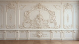 Fototapeta  - Luxury white wall design bas-relief with stucco mouldings roccoco element
