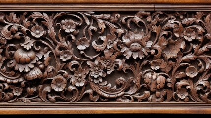 Wall Mural - flower and floral wood carving ornament pattern background