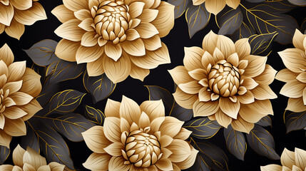 Wall Mural - luxury stylist background with beautiful gold flowers dahlias