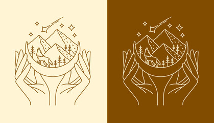 Poster - line art. hand and mountain views design