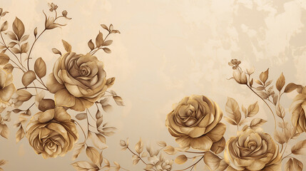 Wall Mural - vintage simple elegant luxury gold background with hand drawn flower