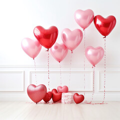 Wall Mural - Heart shaped ballons on white background