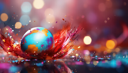 Wall Mural - Chocolate egg in multi-colored glaze with a splash , easter concept