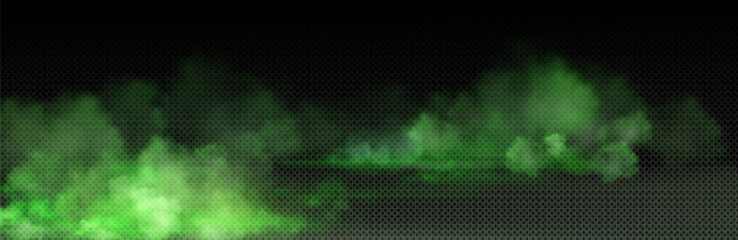 green toxic smoke cloud with overlay effect on transparent background. realistic haze of mystical at