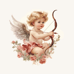 Wall Mural - Cupid with bow and arrow. Valentine's day greeting card.