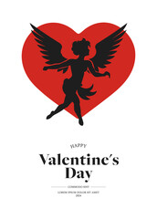 Wall Mural - Valentines day card with cupid silhouette. Vector illustration.