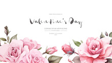 Valentine's Day Invitation With Watercolor Flowers And Leaves. Vector Illustration.