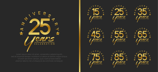 Wall Mural - set of anniversary logo gold color number and golden text on black background for celebration