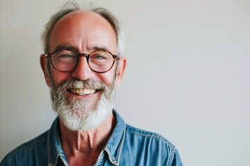 Portrait of senior man with eyeglasses smiling at camera.