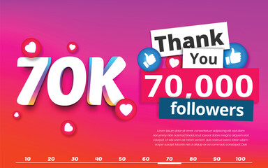 Canvas Print - Thank you 70k followers colorful celebration template, 70000 followers achievement banner on social media