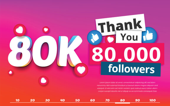 Thank you 80k followers colorful celebration template, 80000 followers achievement banner on social media