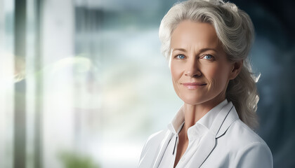 Wall Mural - Woman 50 lei with gray hair and in white blouse