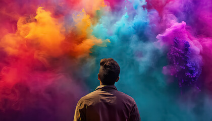 Wall Mural - Man in dust and smoke paints , happy holi indian concept