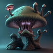 Fantastic mushroom creature. Digital illustration.