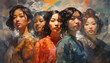 Portrait of asian women collage strong look