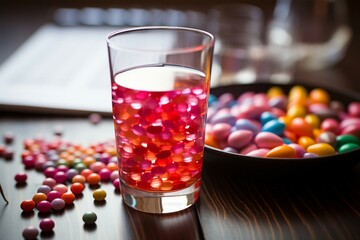 Wall Mural - a glass of liquid and candy