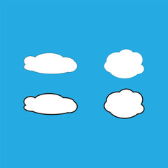 Set of cartoon clouds with different shapes, perfect for children's illustrations, White clouds set on a blue background. Weather forecast symbols set,  set of clouds 